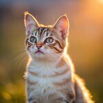 Korkak, a pet cat, photographed with a blurred bokeh effect in warm golden hour light. Sharp s...jpg